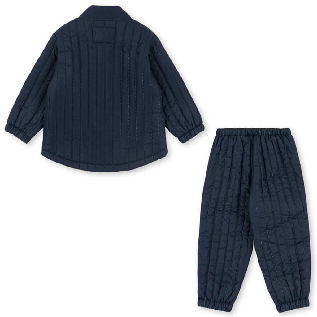 Ensemble veste et pantalon de sport bleu marine matelassés en polyester thermique avec revêtement déperlant pour enfants