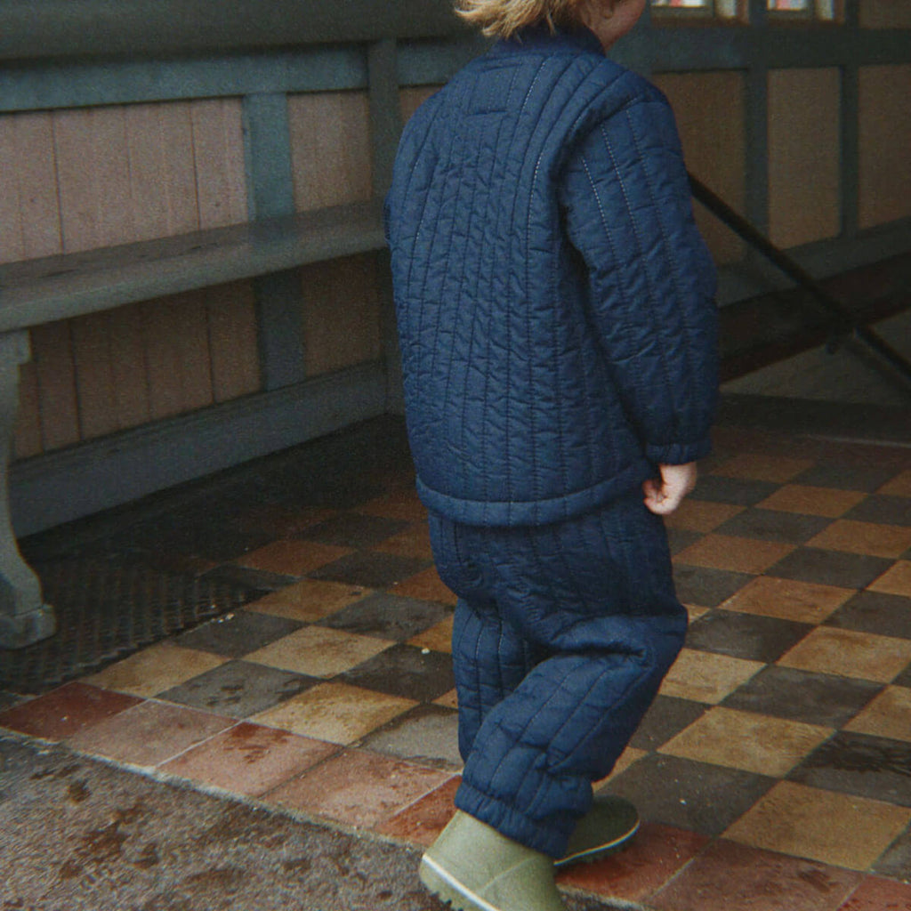 Ensemble veste et pantalon de sport bleu marine matelassés en polyester thermique avec revêtement déperlant pour enfants