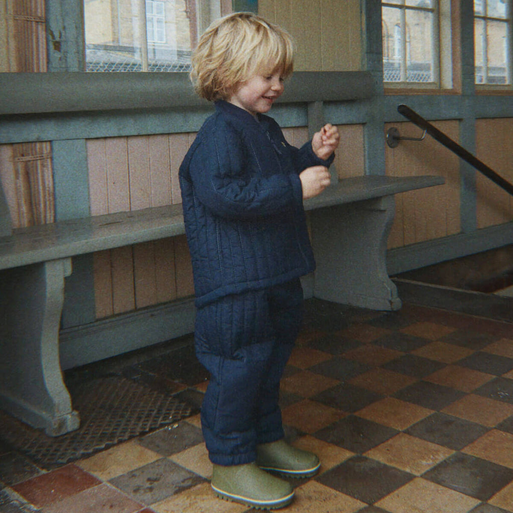 Ensemble veste et pantalon de sport bleu marine matelassés en polyester thermique avec revêtement déperlant pour enfants