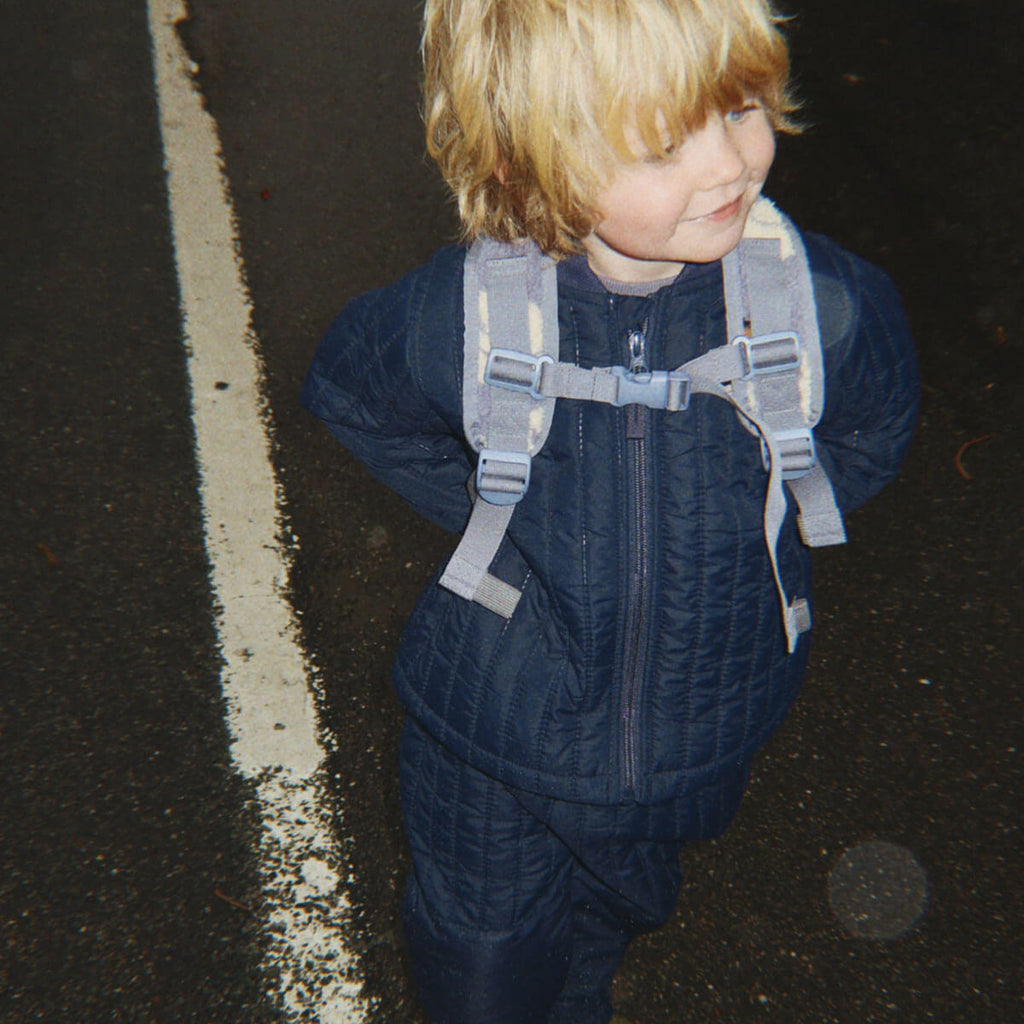 Ensemble veste et pantalon de sport bleu marine matelassés en polyester thermique avec revêtement déperlant pour enfants