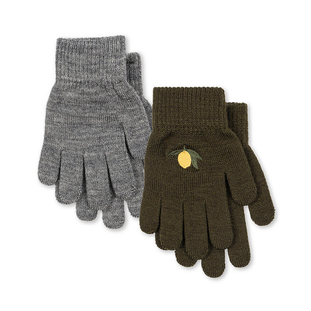 Gants douillets en mélange de laine verte avec poignets côtelés élastiqués pour la crèche et l'école