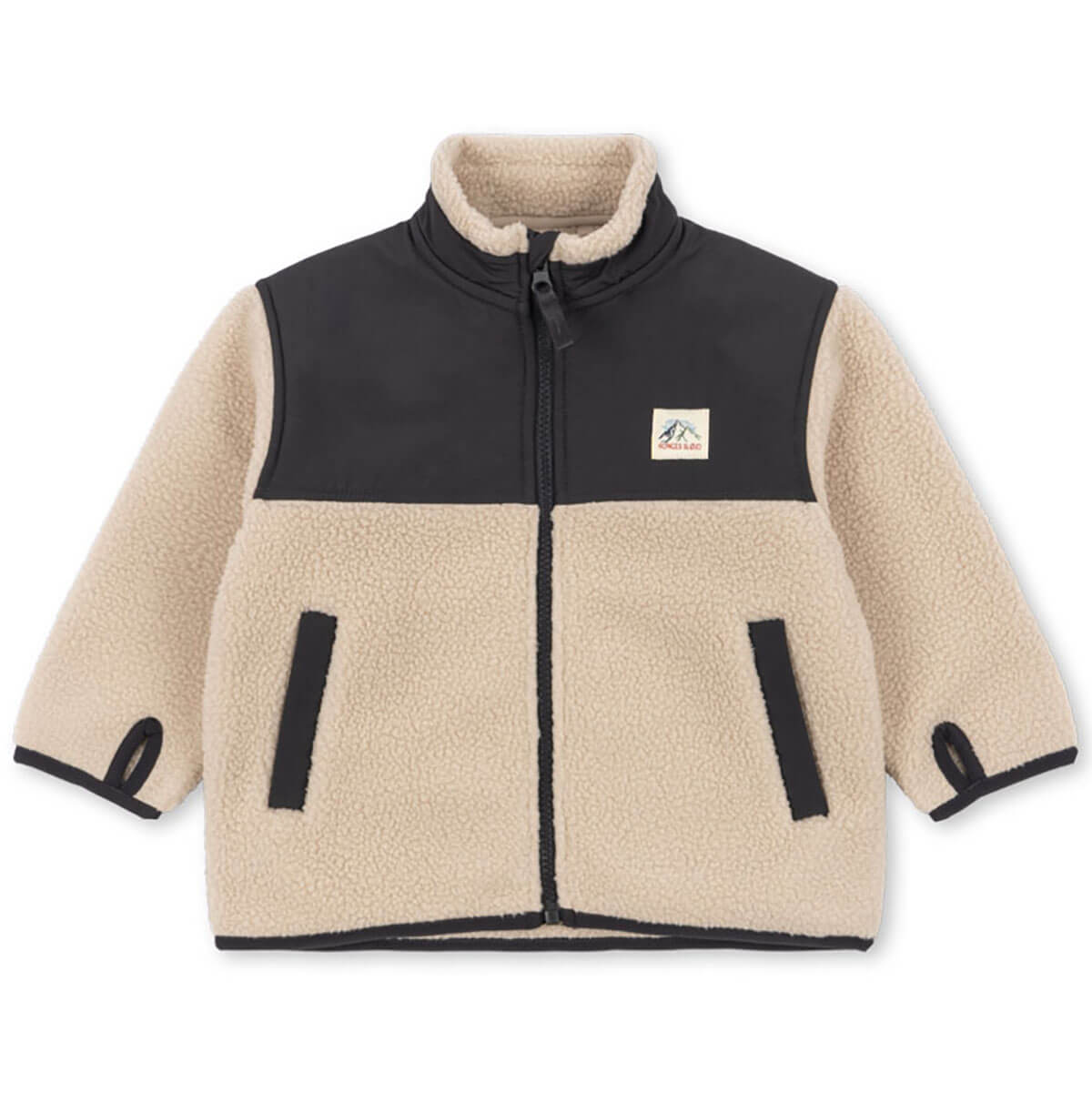 Veste polaire classique Oxford Tan recyclée pour enfants, avec col montant et passe-pouces