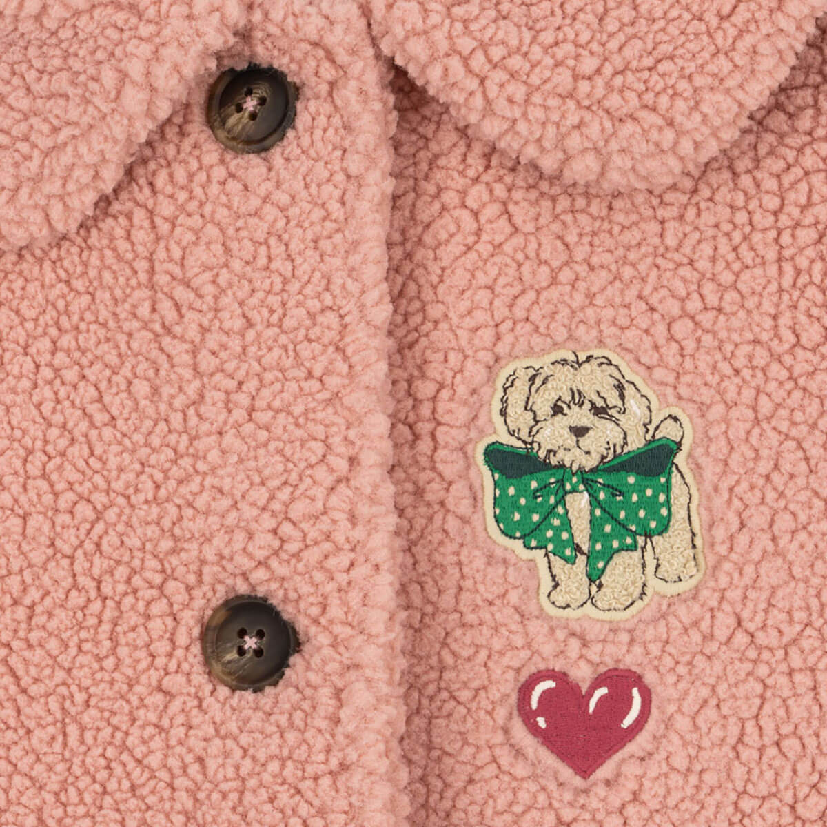 Manteau en polaire rose classique recyclée avec silhouette trapèze et boutons en corne pour enfants