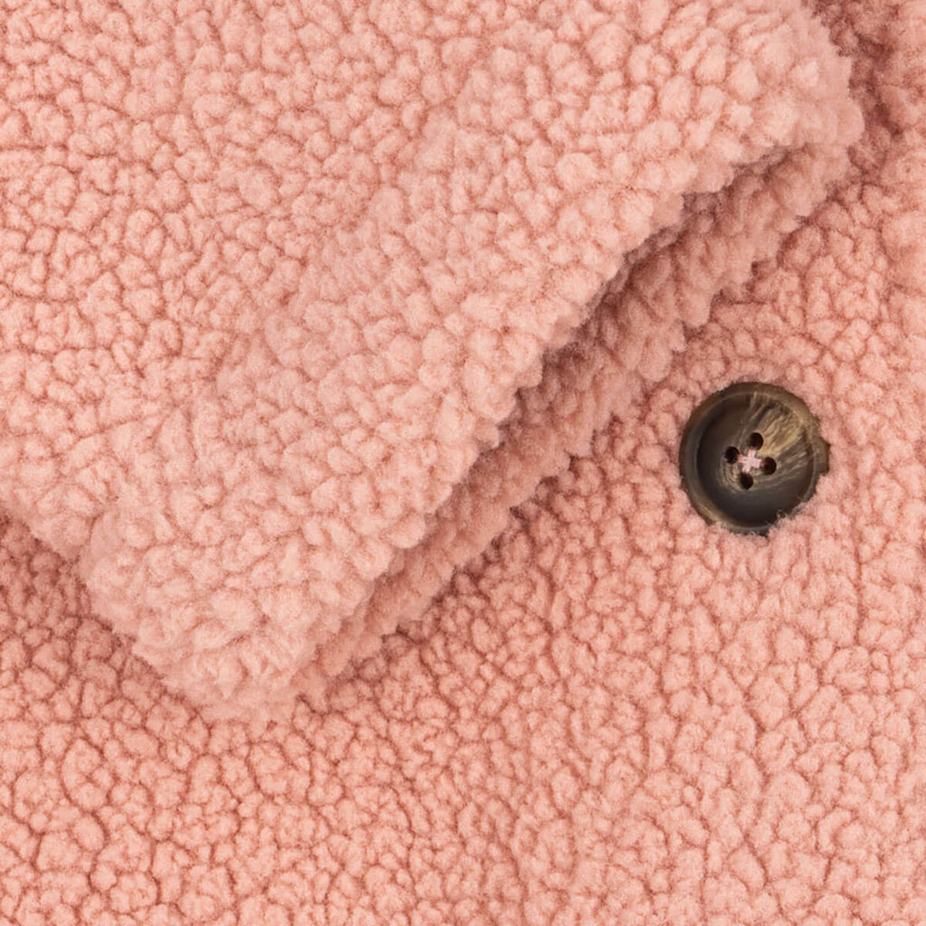 Manteau en polaire rose classique recyclée avec silhouette trapèze et boutons en corne pour enfants