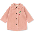 Manteau en polaire rose classique recyclée avec silhouette trapèze et boutons en corne pour enfants