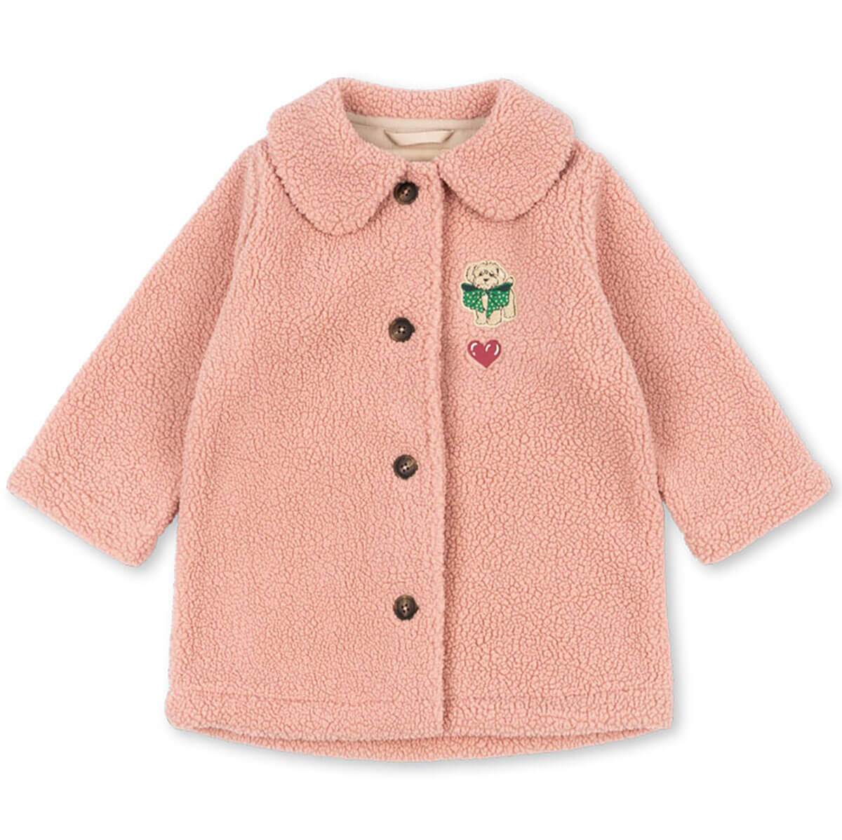Manteau en polaire rose classique recyclée avec silhouette trapèze et boutons en corne pour enfants