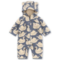 Grenouillère douillette à capuche en molleton recyclé imprimé cygne blanc avec fermeture éclair intégrale et doublure en coton pour bébés