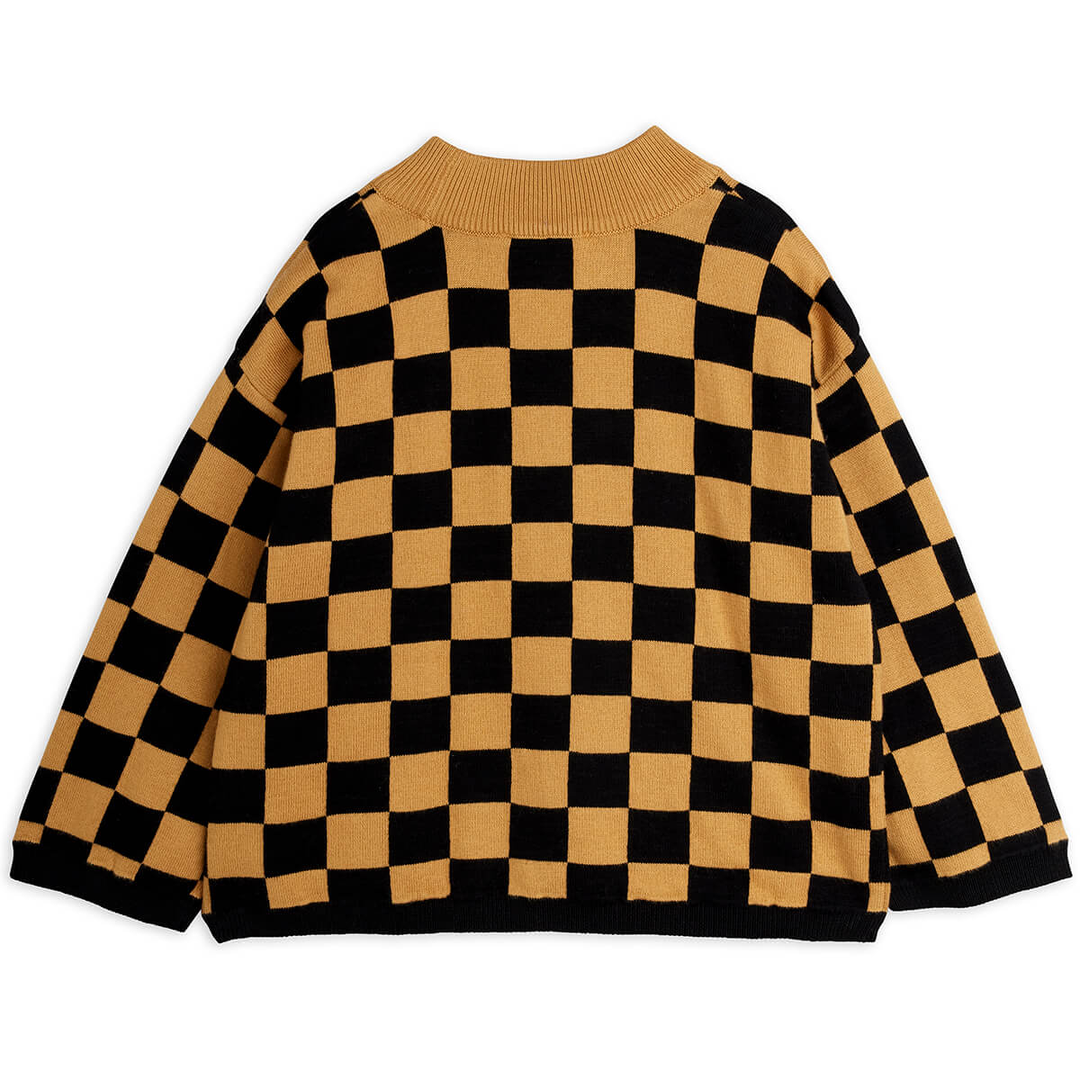 Pull en tricot en coton biologique marron vintage motif échiquier avec épaules tombantes et finitions côtelées pour enfants