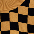 Pull en tricot en coton biologique marron vintage motif échiquier avec épaules tombantes et finitions côtelées pour enfants