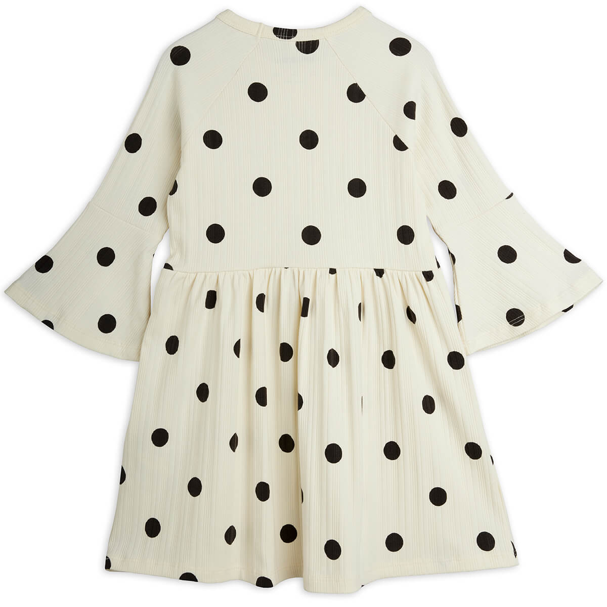 Robe enfant en coton biologique écru à pois imprimé chien avec manches trompette évasées