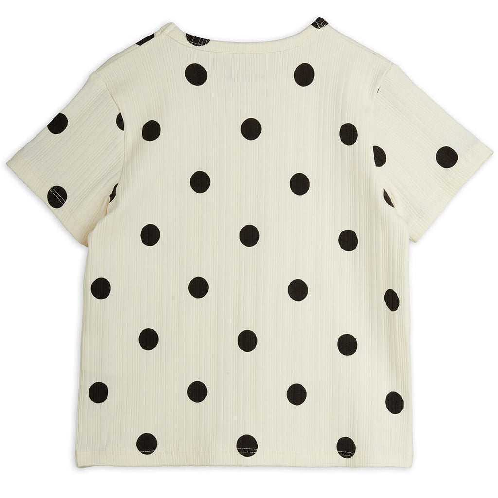 T-shirt ludique en coton stretch bio pour enfants, à imprimé chien à pois blanc cassé