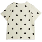 T-shirt ludique en coton stretch bio pour enfants, à imprimé chien à pois blanc cassé