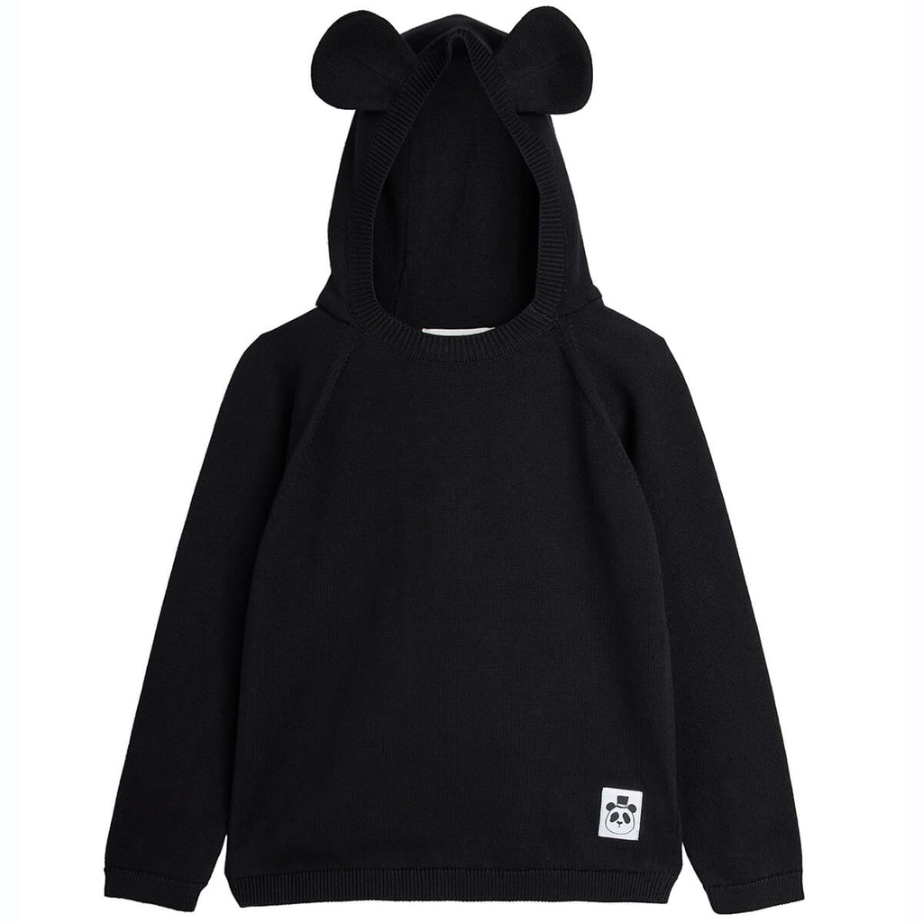 Joli pull à capuche en coton biologique à fines mailles avec oreilles de souris noires et manches raglan pour enfants