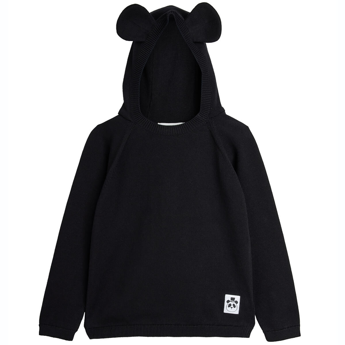 Joli pull à capuche en coton biologique à fines mailles avec oreilles de souris noires et manches raglan pour enfants