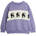 Sweat-shirt en coton biologique imprimé Panthère violette colorblock avec épaules tombantes et finitions côtelées pour enfant