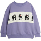 Sweat-shirt en coton biologique imprimé Panthère violette colorblock avec épaules tombantes et finitions côtelées pour enfant