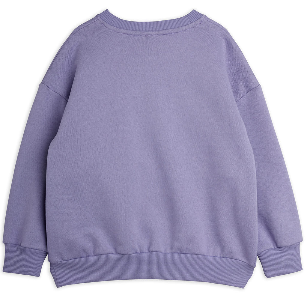 Sweat-shirt en coton biologique imprimé Panthère violette colorblock avec épaules tombantes et finitions côtelées pour enfant