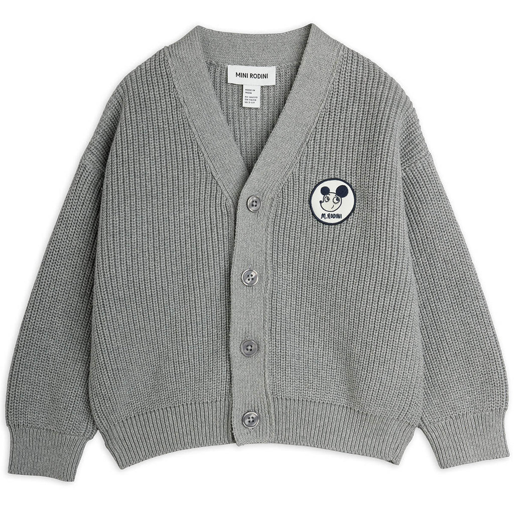 Gilet en maille en coton biologique imprimé de patchs gris confortable avec boutonnière sur le devant et bords-côtes pour enfants