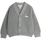 Gilet en maille en coton biologique imprimé de patchs gris confortable avec boutonnière sur le devant et bords-côtes pour enfants