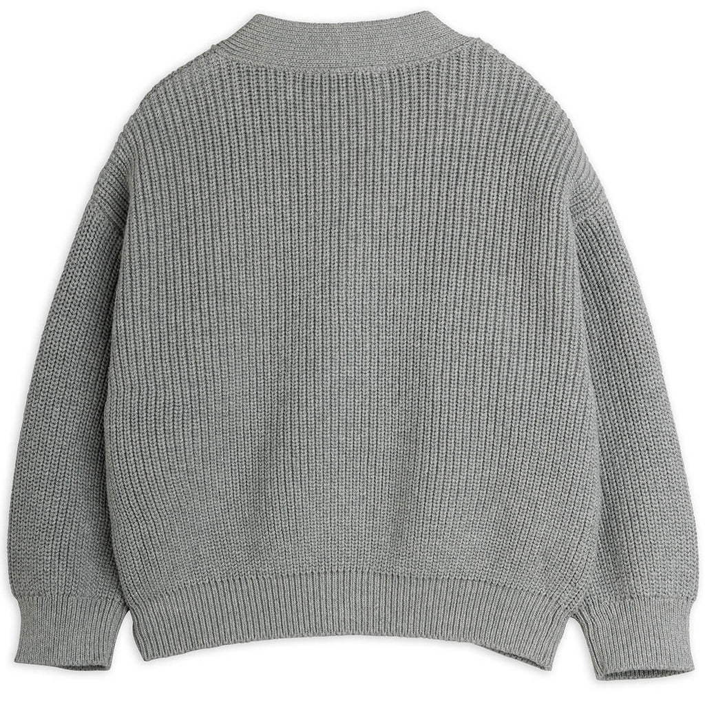 Gilet en maille en coton biologique imprimé de patchs gris confortable avec boutonnière sur le devant et bords-côtes pour enfants