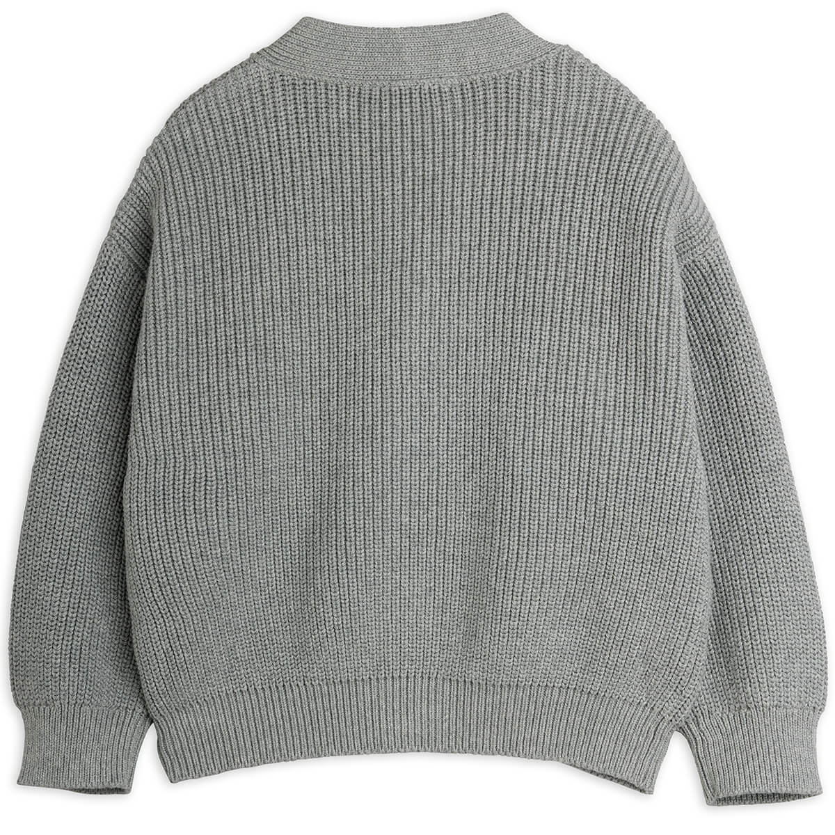 Gilet en maille en coton biologique imprimé de patchs gris confortable avec boutonnière sur le devant et bords-côtes pour enfants