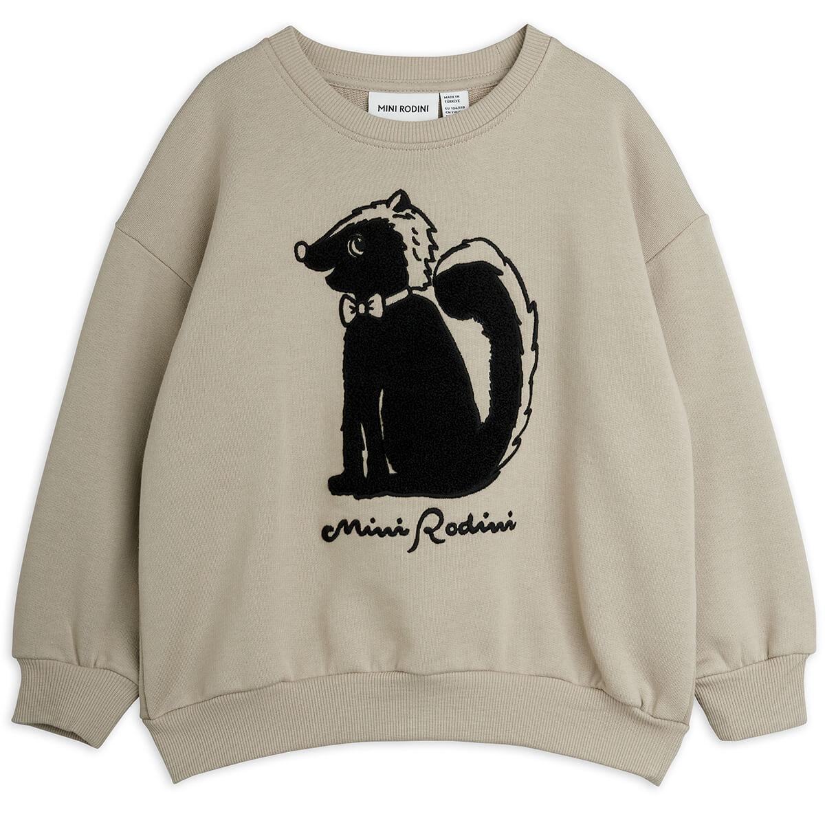 Sweat-shirt décontracté en coton biologique gris chenille avec motifs, poignets et ourlets côtelés pour enfants