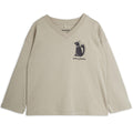 T-shirt décontracté en coton biologique gris brodé à épaules tombantes et manches longues pour le quotidien