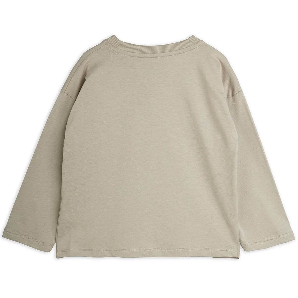 T-shirt décontracté en coton biologique gris brodé à épaules tombantes et manches longues pour le quotidien