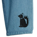Pantalon en jean décontracté en coton biologique bleu imprimé avec taille élastique et fermeture boutonnée pour enfants