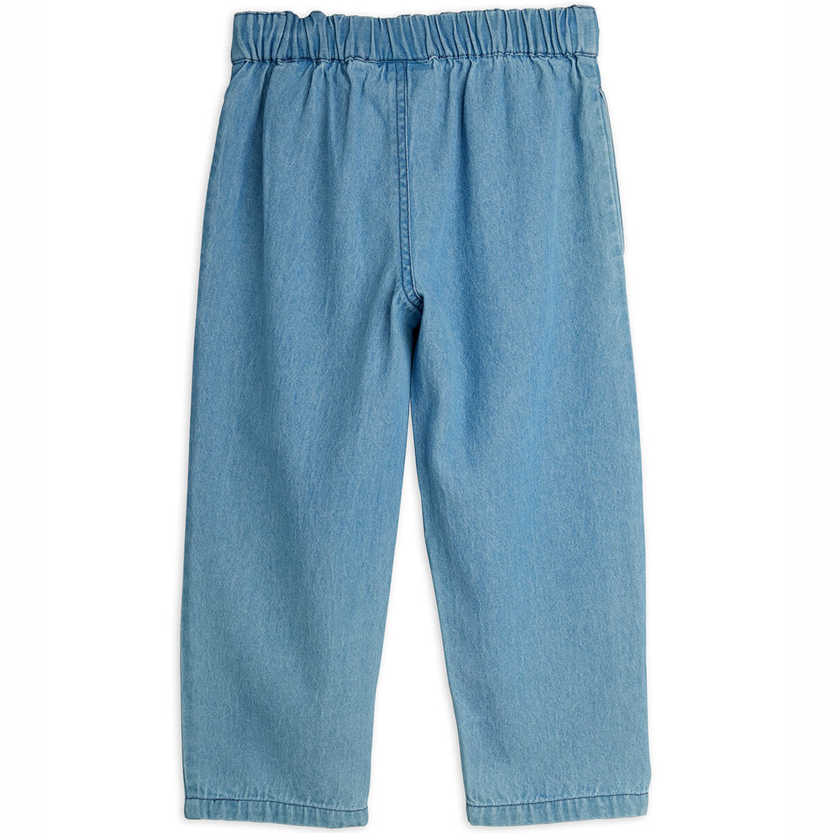 Pantalon en jean décontracté en coton biologique bleu imprimé avec taille élastique et fermeture boutonnée pour enfants