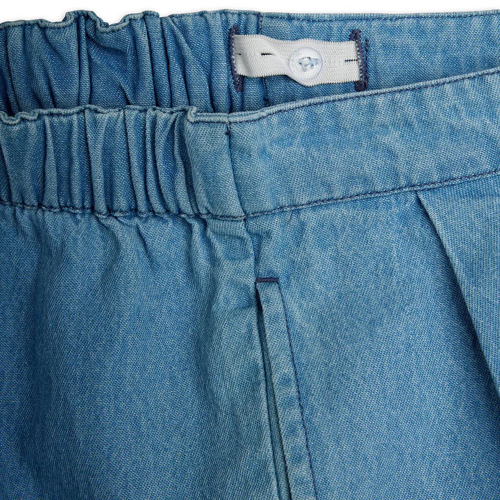 Pantalon en jean décontracté en coton biologique bleu imprimé avec taille élastique et fermeture boutonnée pour enfants
