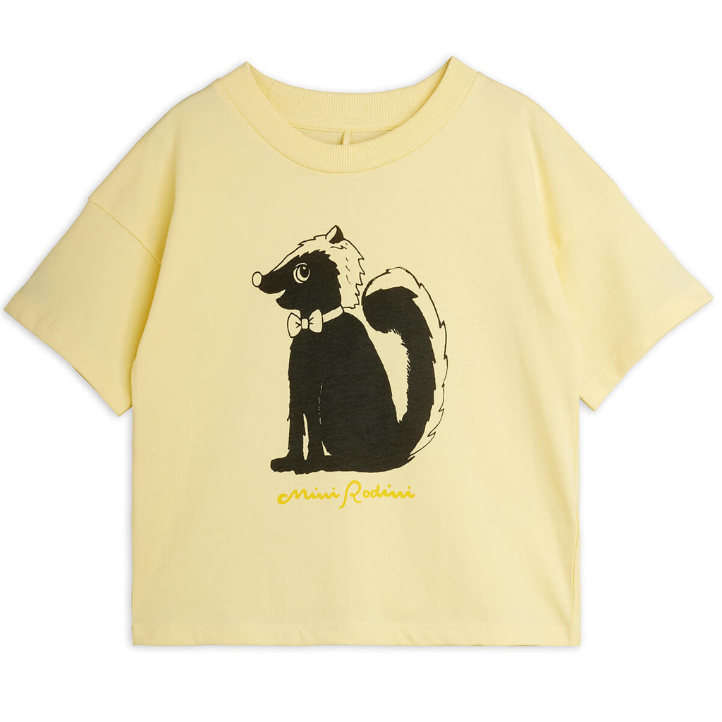T-shirt décontracté en coton bio imprimé poitrine jaune pour enfant, idéal au quotidien