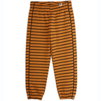 Pantalon de survêtement sport marron rayé en coton biologique avec taille et chevilles élastiquées pour enfants
