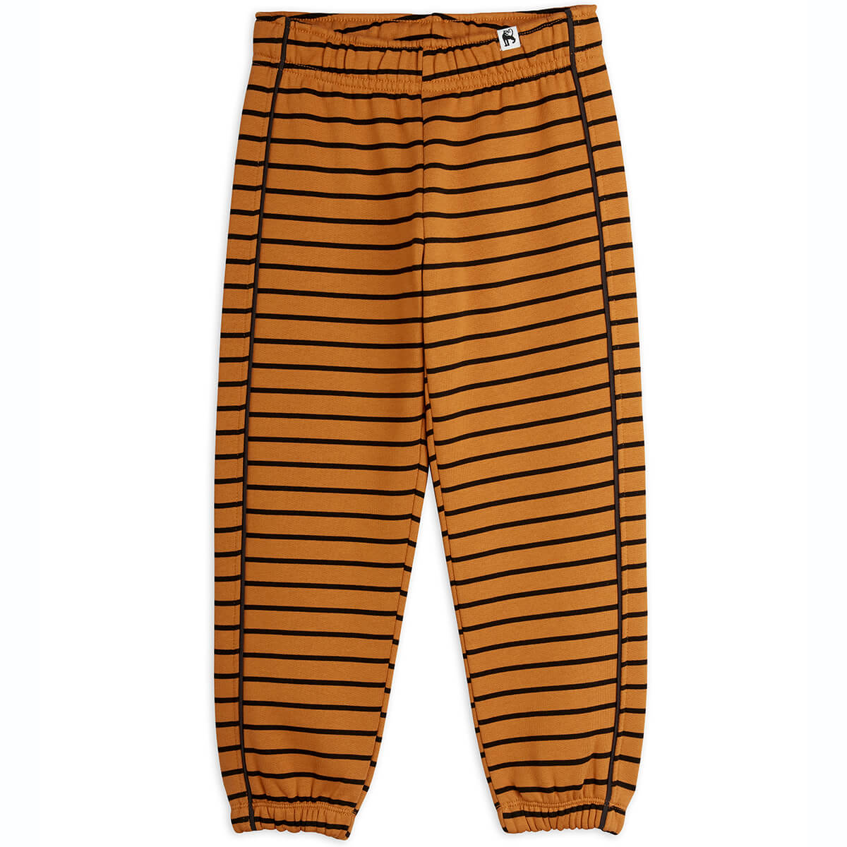 Pantalon de survêtement sport marron rayé en coton biologique avec taille et chevilles élastiquées pour enfants