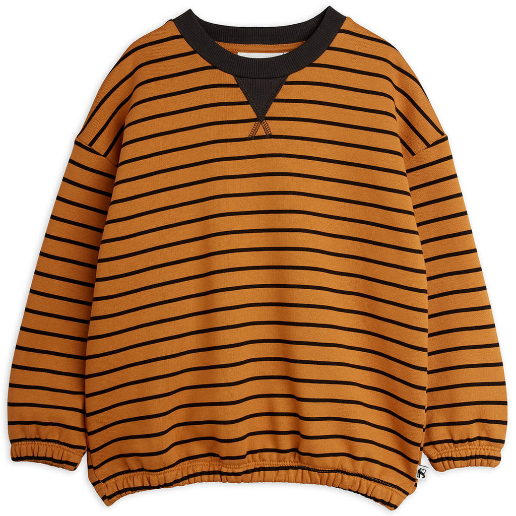 Sweat-shirt décontracté en coton biologique à rayures marron avec épaules tombantes et poignets côtelés pour enfants