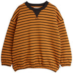 Sweat-shirt décontracté en coton biologique à rayures marron avec épaules tombantes et poignets côtelés pour enfants