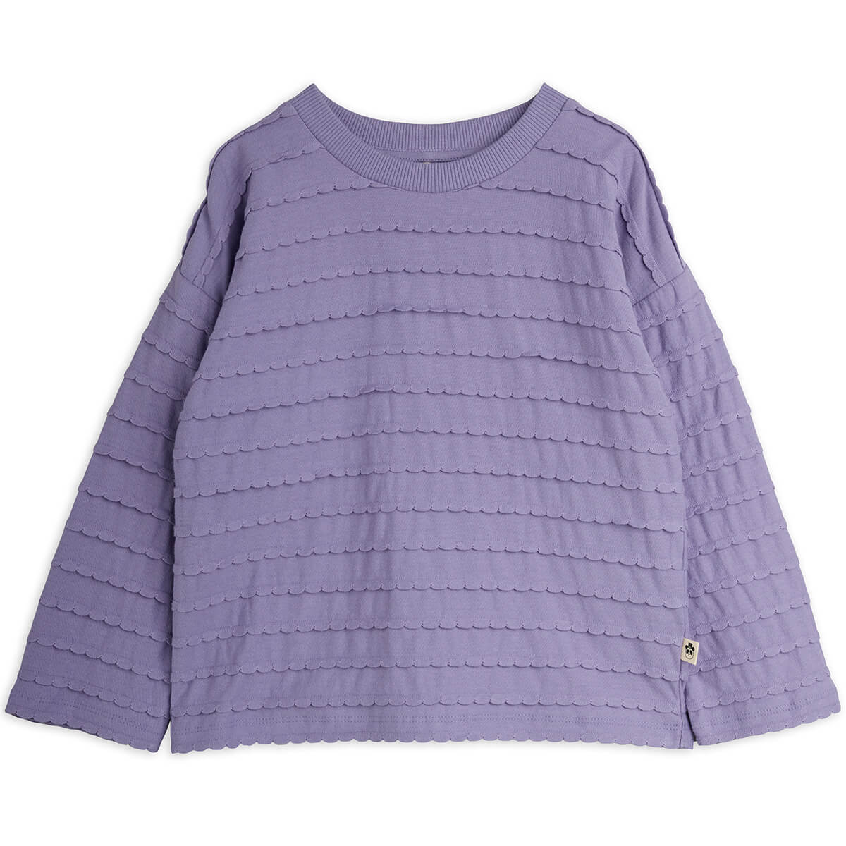 T-shirt à manches longues en coton biologique violet élégant avec volant texturé pour enfants