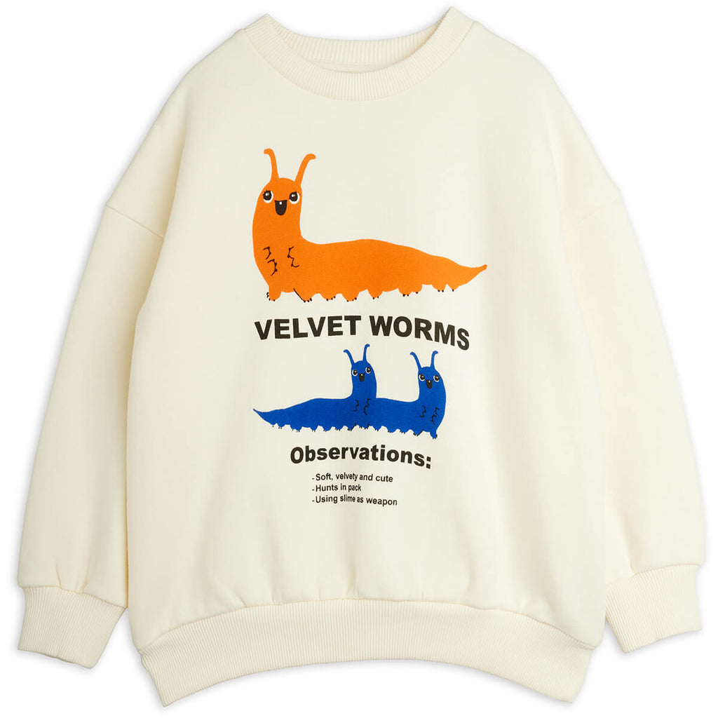 Sweat-shirt décontracté en coton biologique imprimé de vers de velours avec bordure côtelée pour enfants