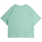 T-shirt minimaliste en coton biologique vert avec épaules tombantes et encolure côtelée pour enfants