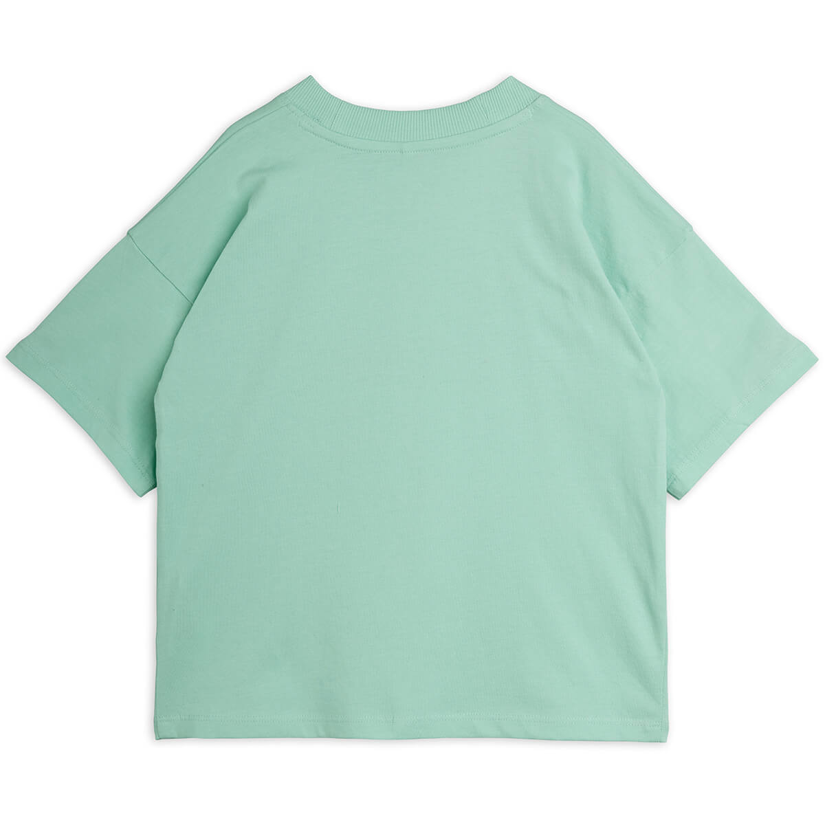 T-shirt minimaliste en coton biologique vert avec épaules tombantes et encolure côtelée pour enfants