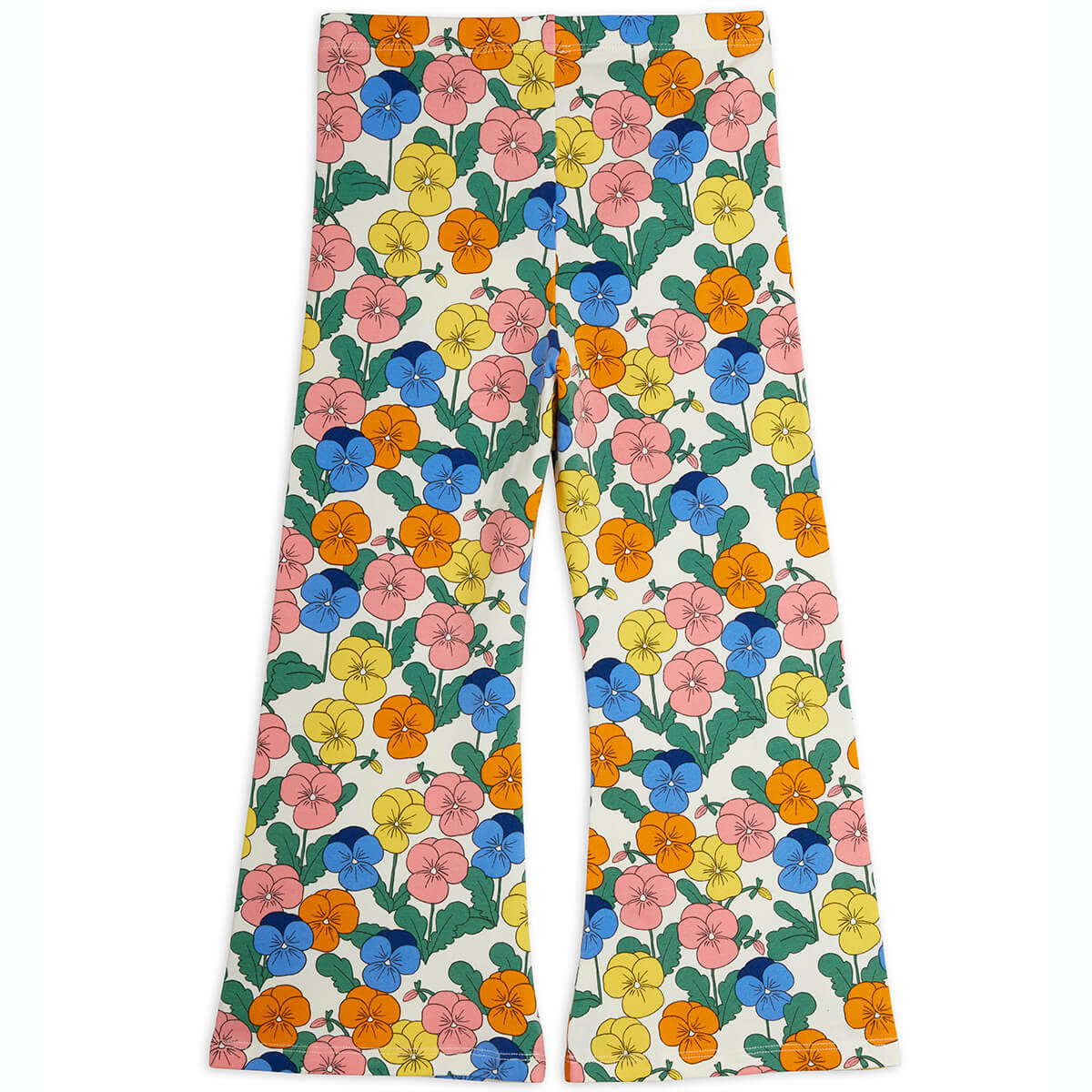 Pantalon évasé en coton biologique à imprimé floral multicolore ludique avec taille élastique pour enfants