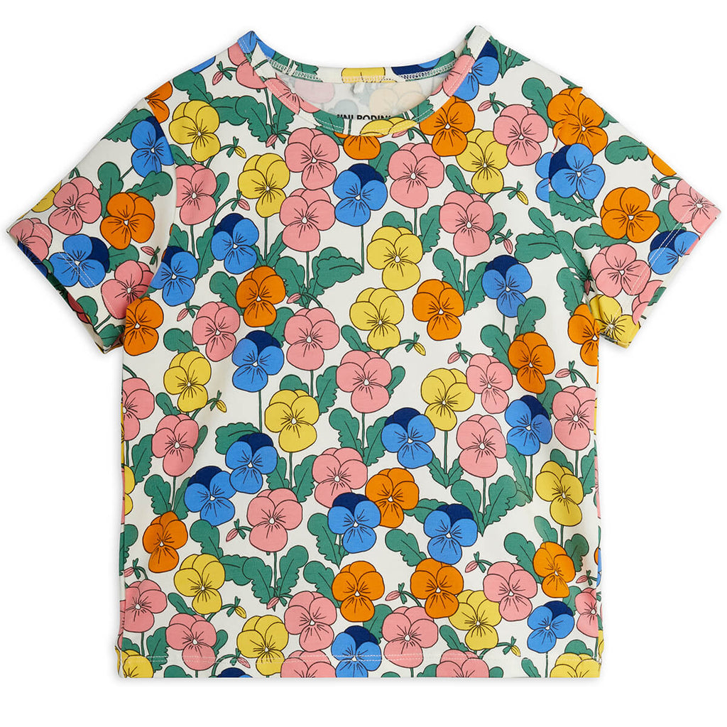 T-shirt Extensible en Coton Biologique pour Enfants à Imprimé Fleuri Multicolore Ludique sur l'Ensemble