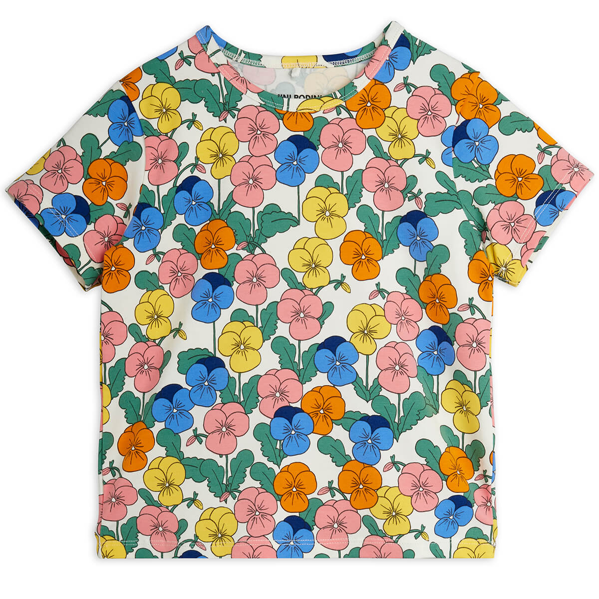 T-shirt Extensible en Coton Biologique pour Enfants à Imprimé Fleuri Multicolore Ludique sur l'Ensemble
