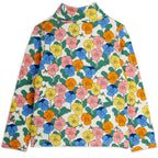 Haut à col roulé pour enfants en coton biologique extensible, motif floral multicolore fantaisie sur l'ensemble