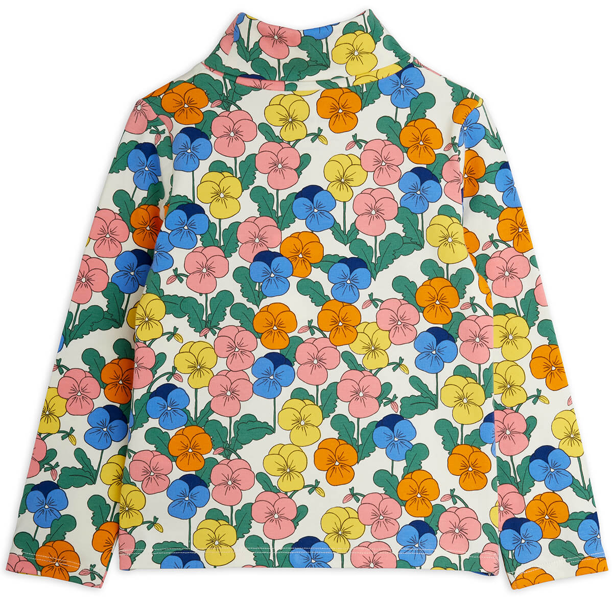 Haut à col roulé pour enfants en coton biologique extensible, motif floral multicolore fantaisie sur l'ensemble