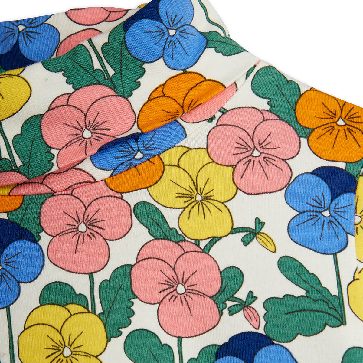 Haut à col roulé pour enfants en coton biologique extensible, motif floral multicolore fantaisie sur l'ensemble