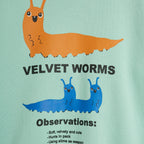 Sweat-shirt décontracté en coton biologique avec imprimé ver de velours vert et bords-côtes pour enfants
