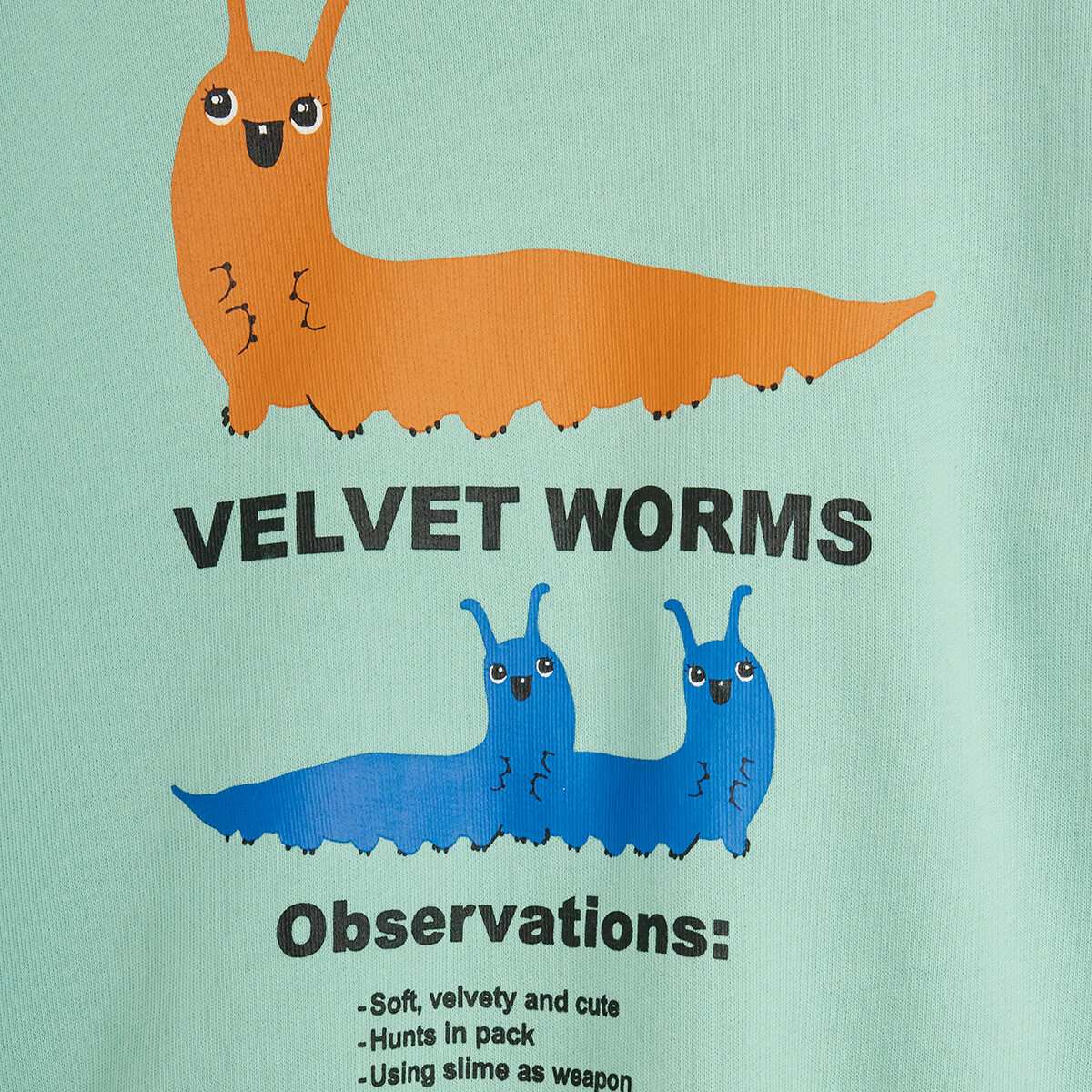 Sweat-shirt décontracté en coton biologique avec imprimé ver de velours vert et bords-côtes pour enfants