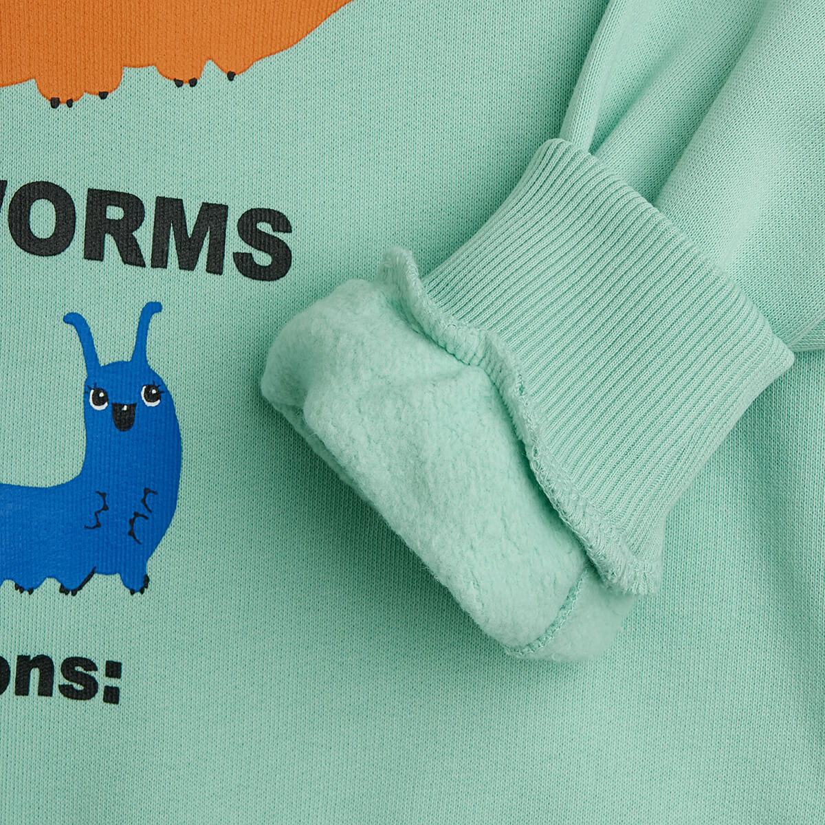 Sweat-shirt décontracté en coton biologique avec imprimé ver de velours vert et bords-côtes pour enfants