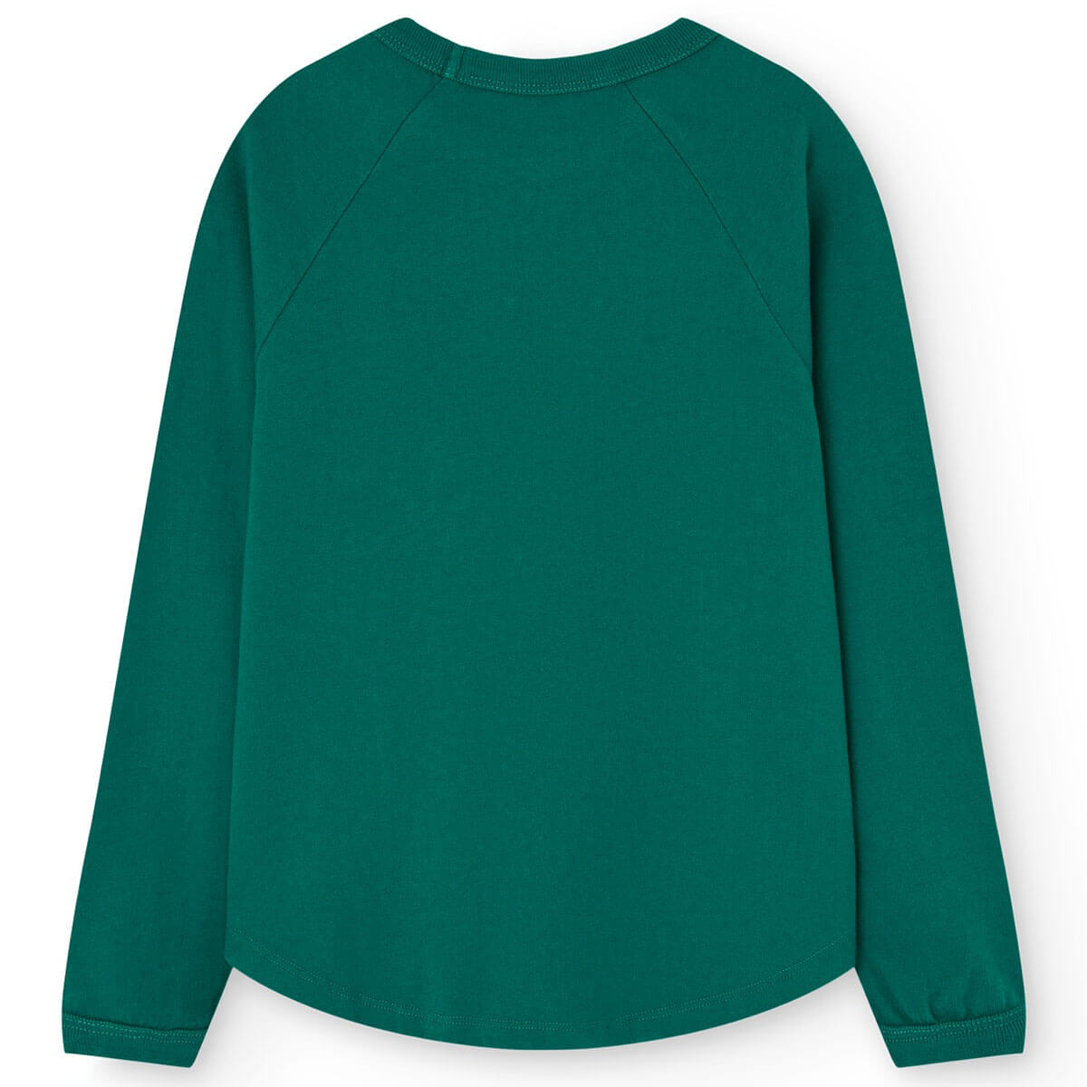 T-shirt à manches longues en coton biologique vert foncé forêt décontracté avec ourlet incurvé pour enfants